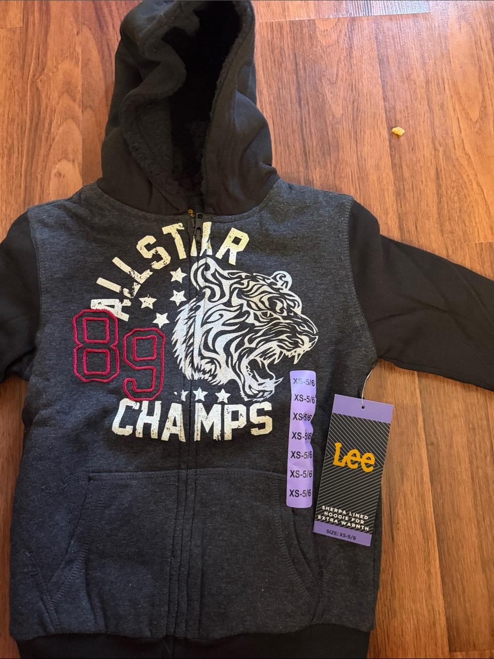 Lee Kids Black & Charcoal 'Allstar Champs' Hoodie with Tiger Graphic